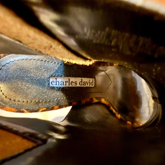 NWT Charles David Crosser Calf Hair Leopard Print Open Toe Heels - Picture 14 of 15